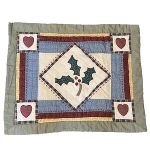 Brittanica Home Patchwork Quilted Pillow Shams Set of 2 Holly‎ Berry Hearts